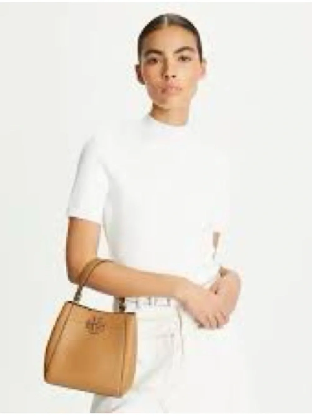 Tory Burch tiramisu McGraw pebbled leather bucket bag crossbody purse